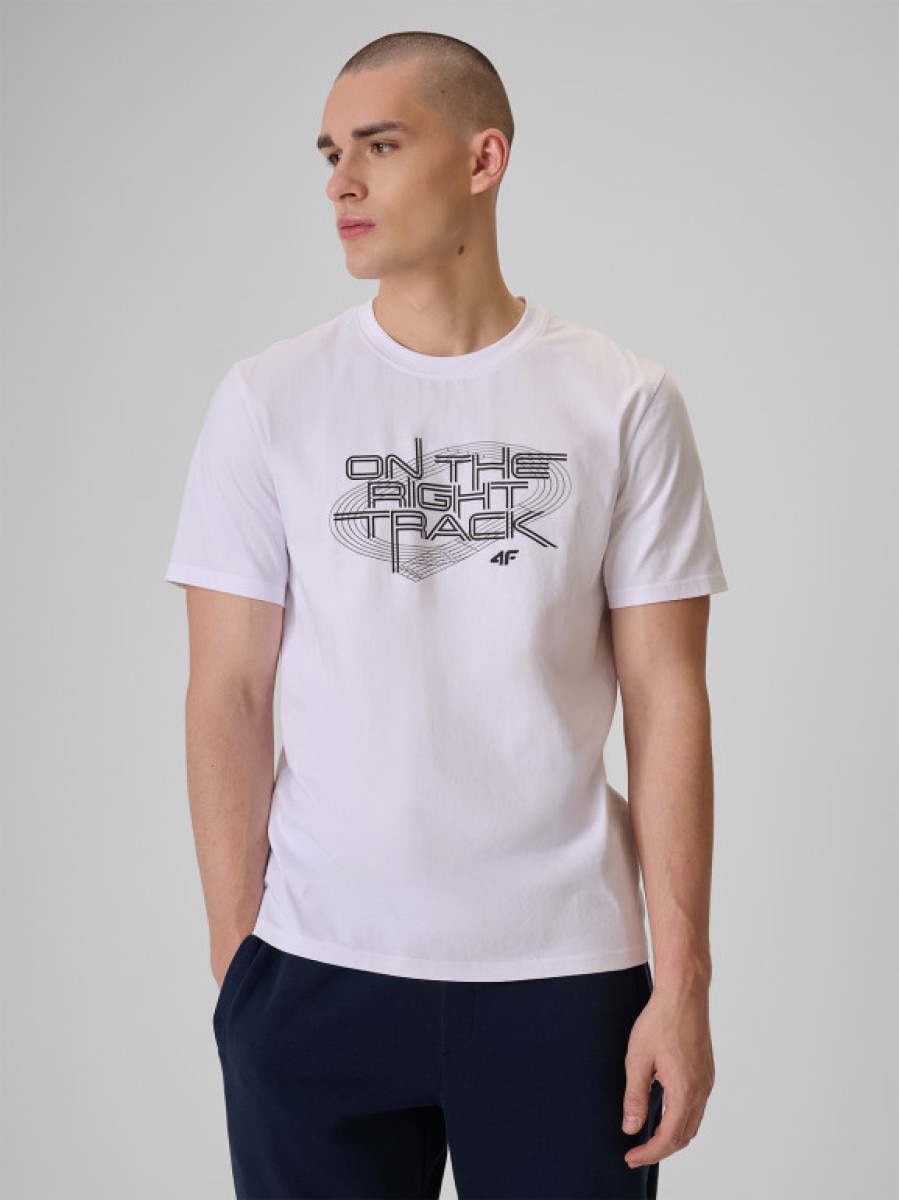 Męski t-shirt z nadrukiem 4F 4FRSS26TTSHM3804 - biały