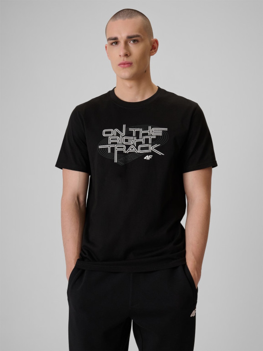Męski t-shirt z nadrukiem 4F 4FRSS26TTSHM3804 - czarny