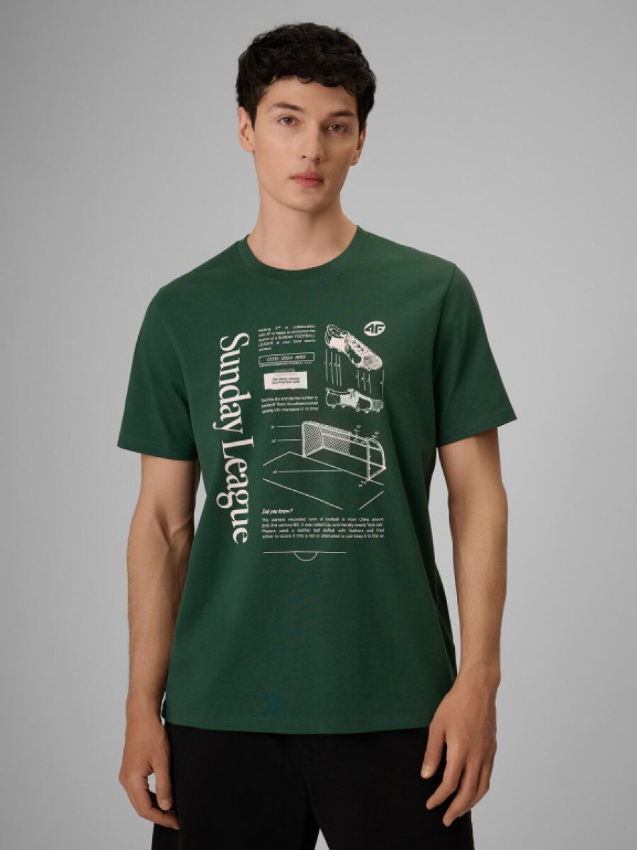 Męski t-shirt z nadrukiem 4F 4FRSS26TTSHM4008 - zielony