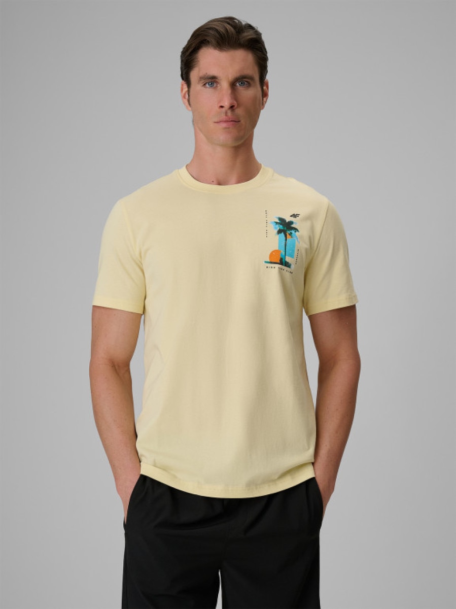 Męski t-shirt z nadrukiem 4F 4FRSS26TTSHM4301 - żółty