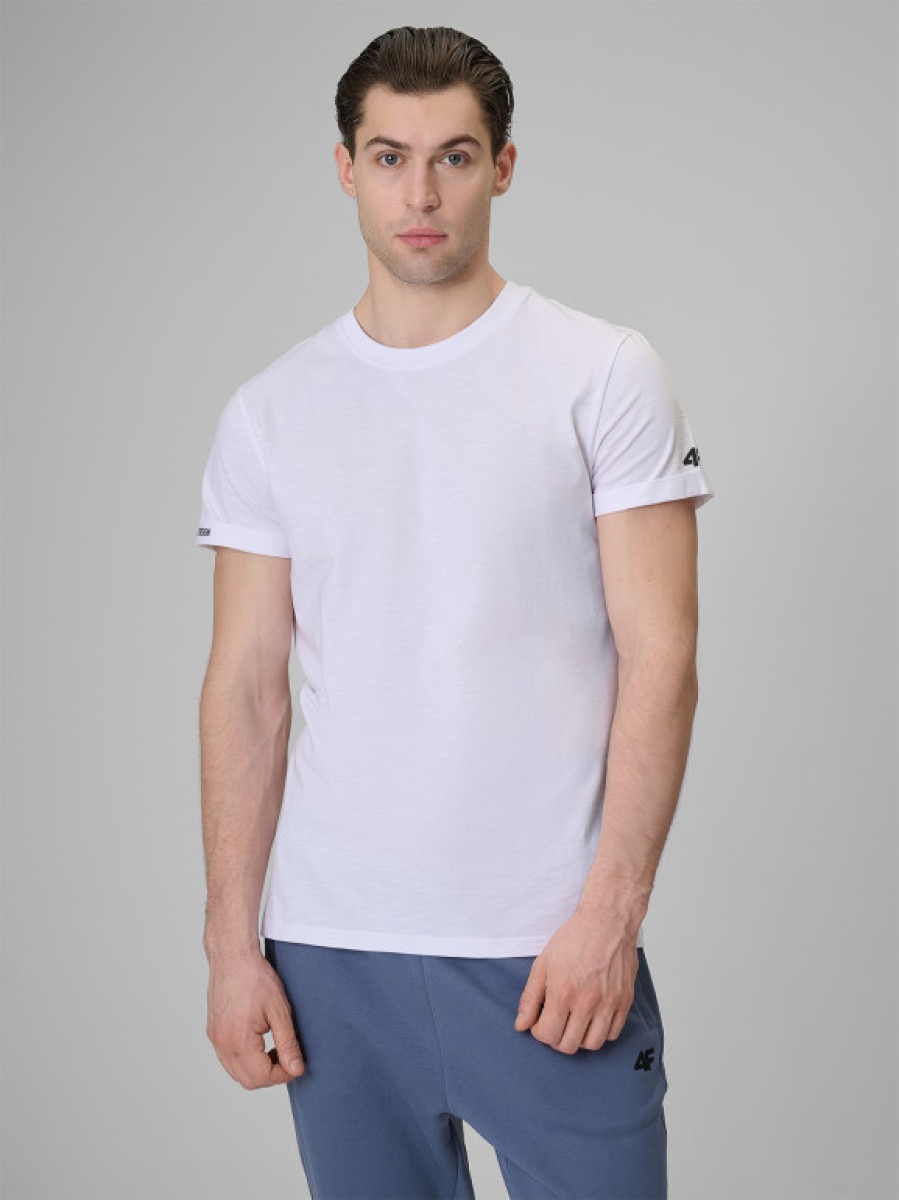 Męski t-shirt bez nadruku 4F 4FRSS26TTSHM4378 - biały