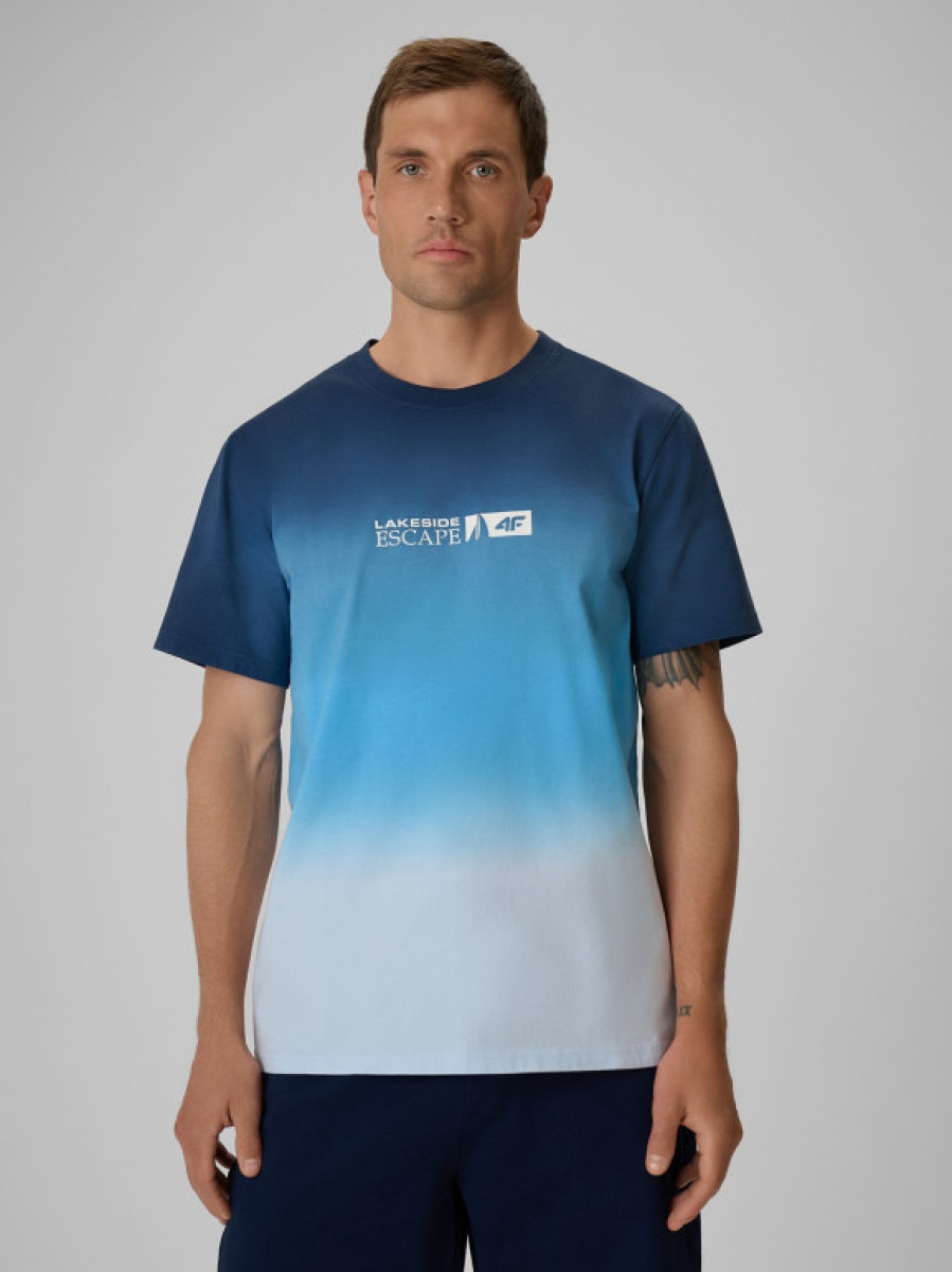 Męski t-shirt z nadrukiem 4F 4FRSS26TTSHM3995 - granatowy