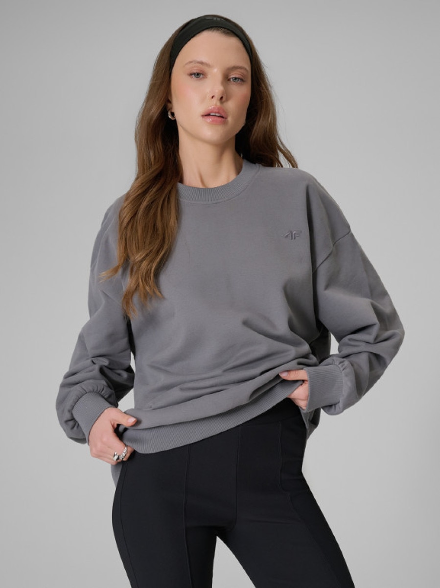 Damska bluza dresowa nierozpinana bez kaptura 4F 4FRSS26TSWSF2781 - szara