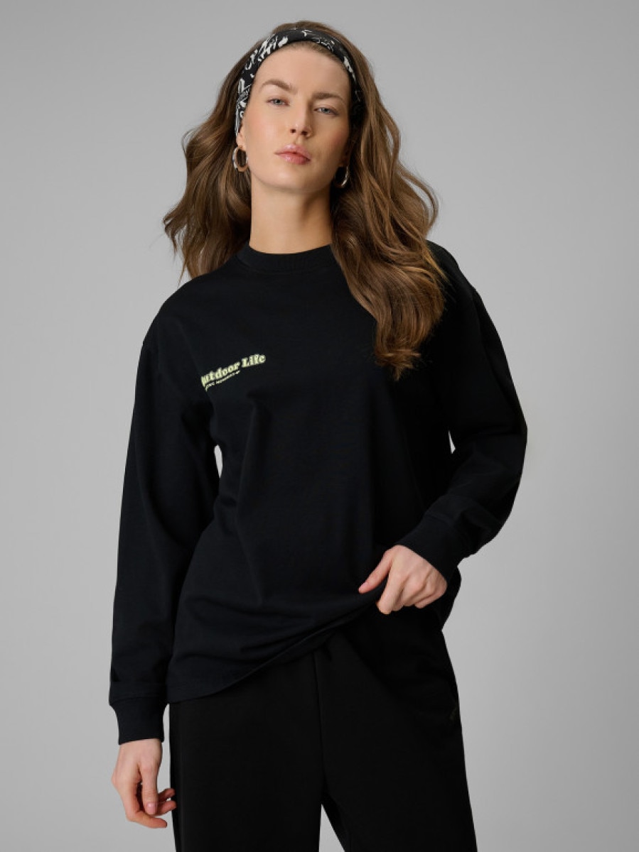 Damski longsleeve z nadrukiem 4F 4FRSS26TSWSF2834 - czarny