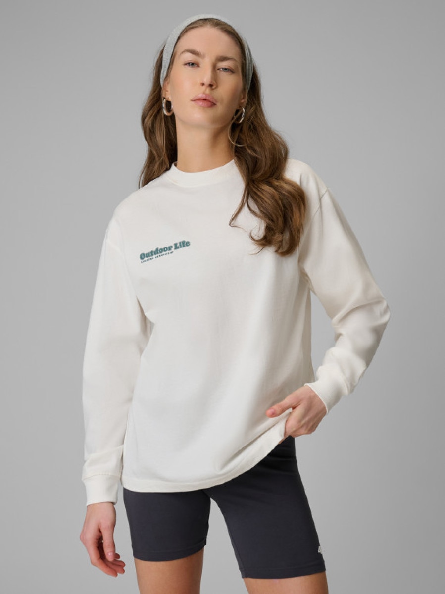 Damski longsleeve z nadrukiem 4F 4FRSS26TSWSF2834 - biały