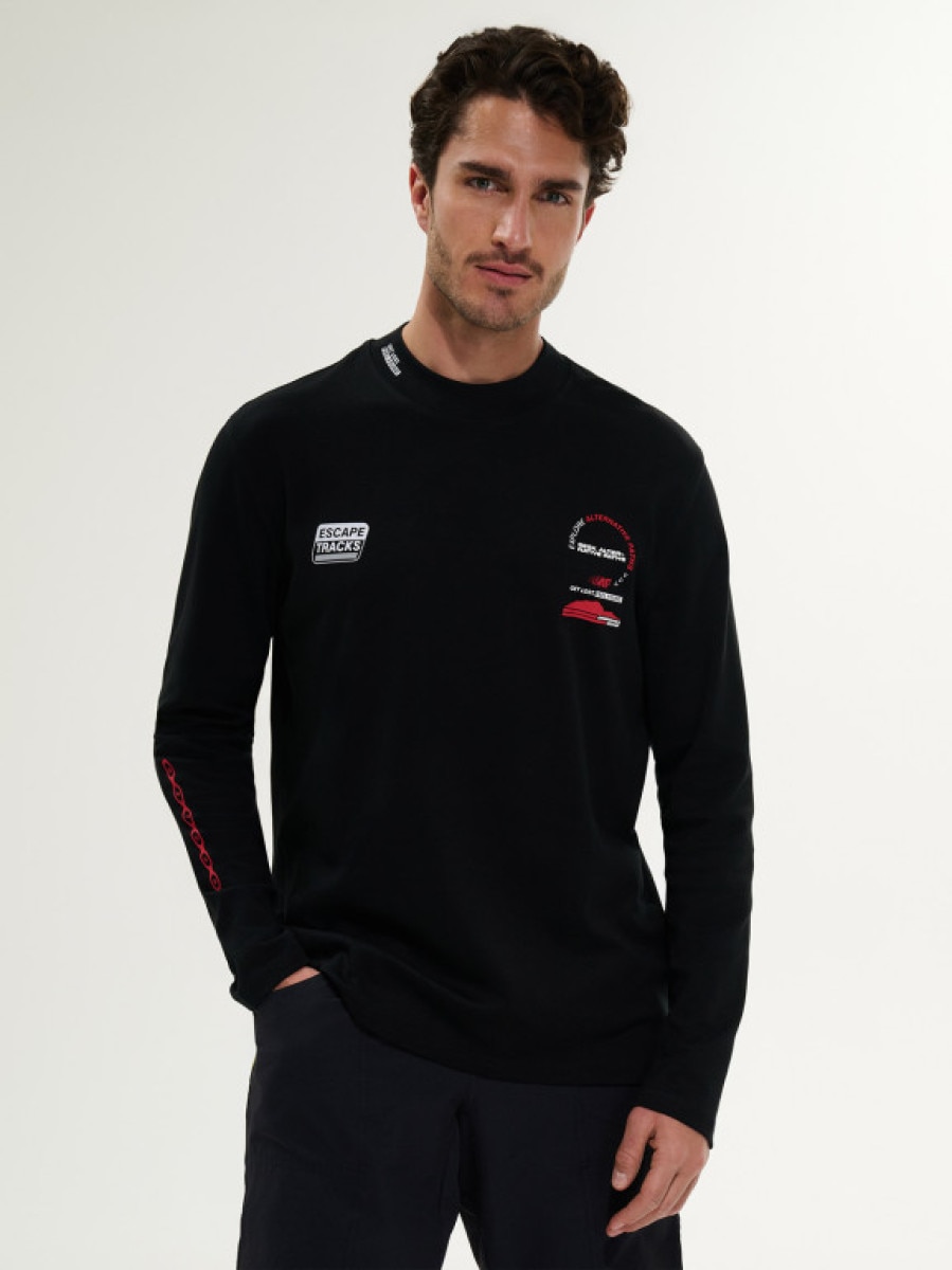 Męski longsleeve z nadrukiem 4F4FRSS26TLONM679 - czarny