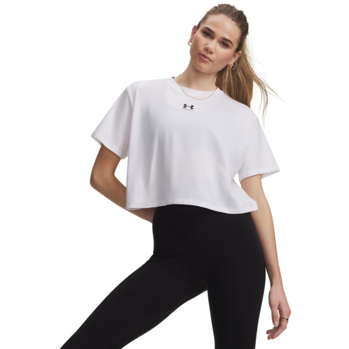 Damski t-shirt z nadrukiem Under Armour UA Rival Boxy Tee Solid - biały