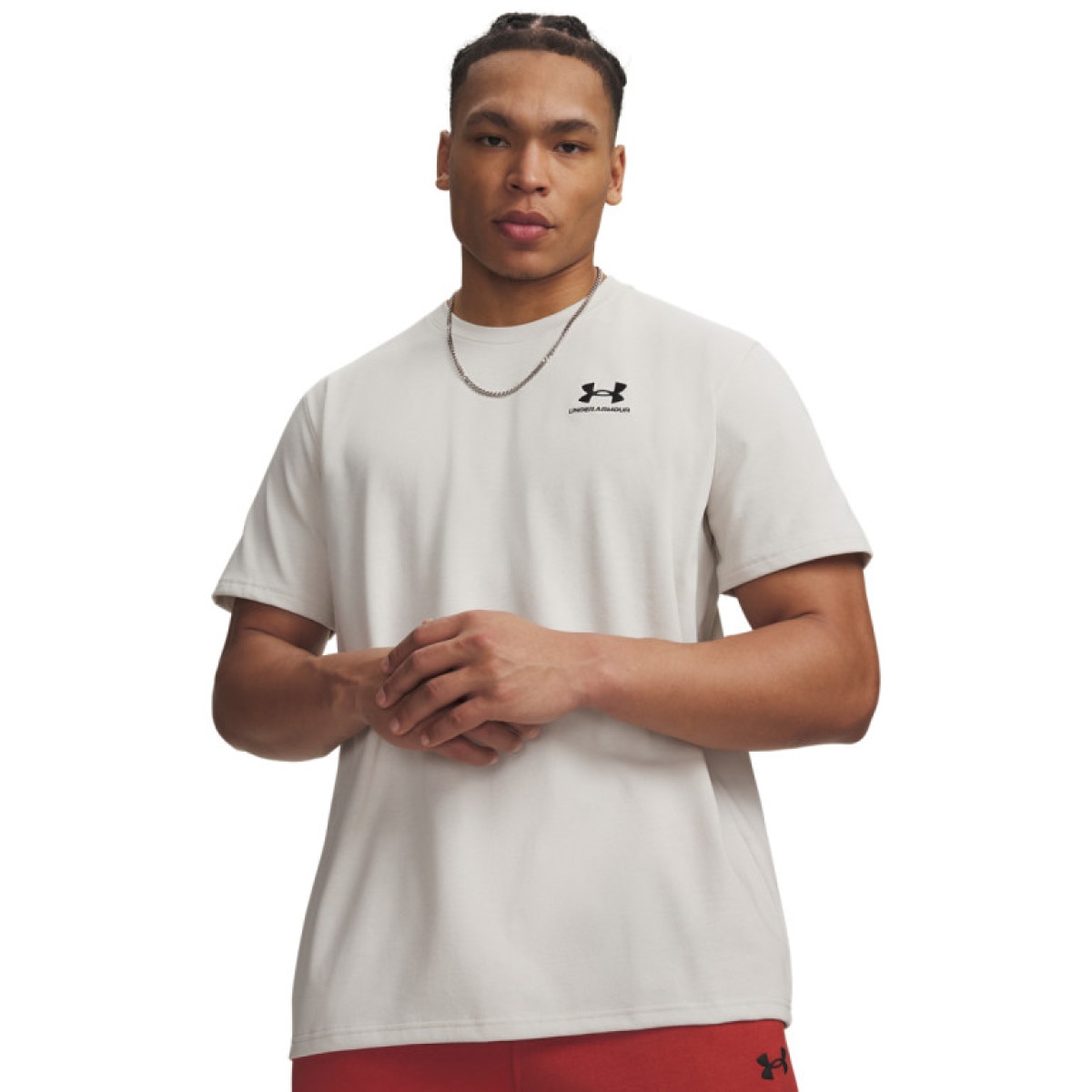 Męski t-shirt z nadrukiem Under Armour UA Logo Emb Heavyweight SS - biały