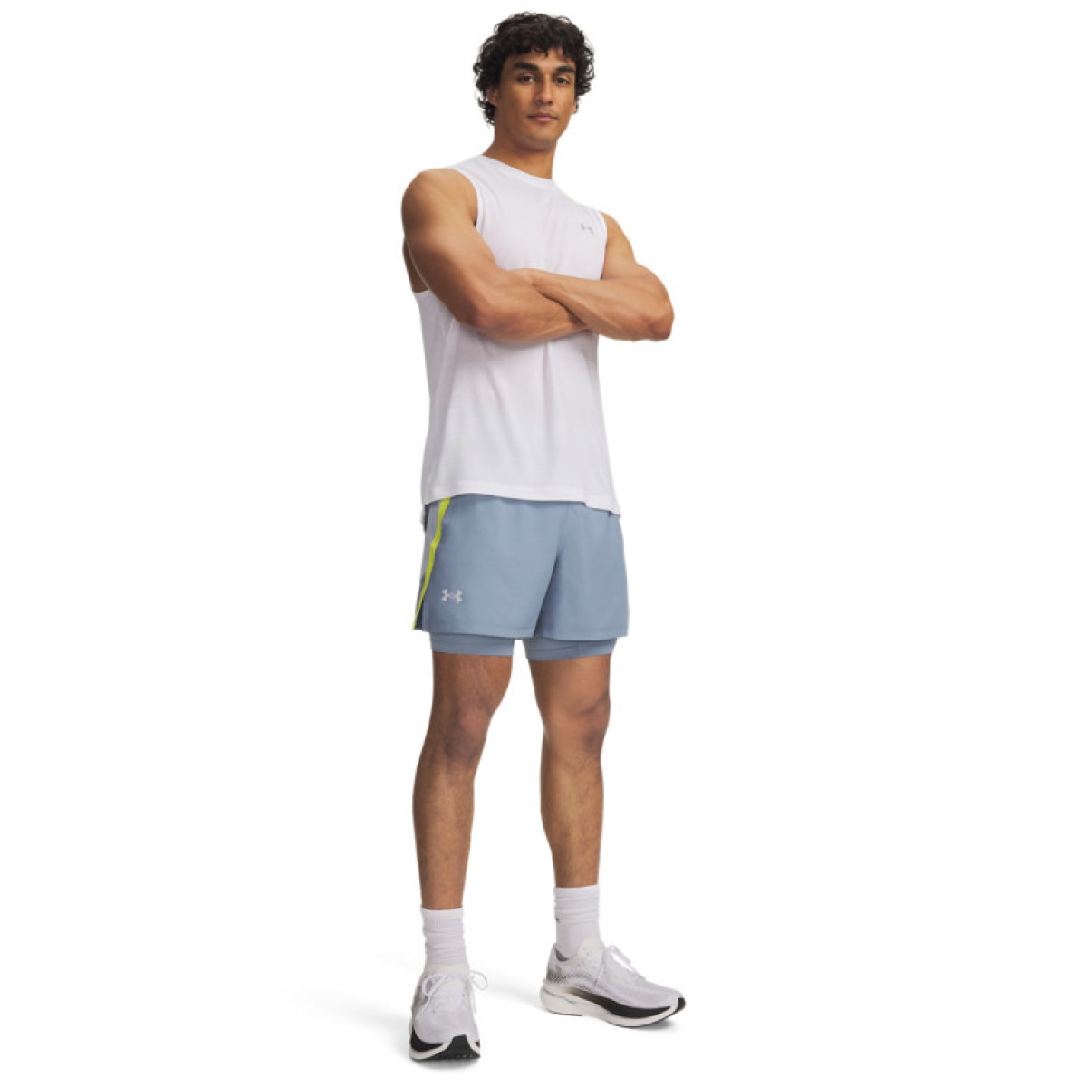 Męskie spodenki do biegania Under Armour UA Launch 5\'\' 2-in-1 Short - niebieskie