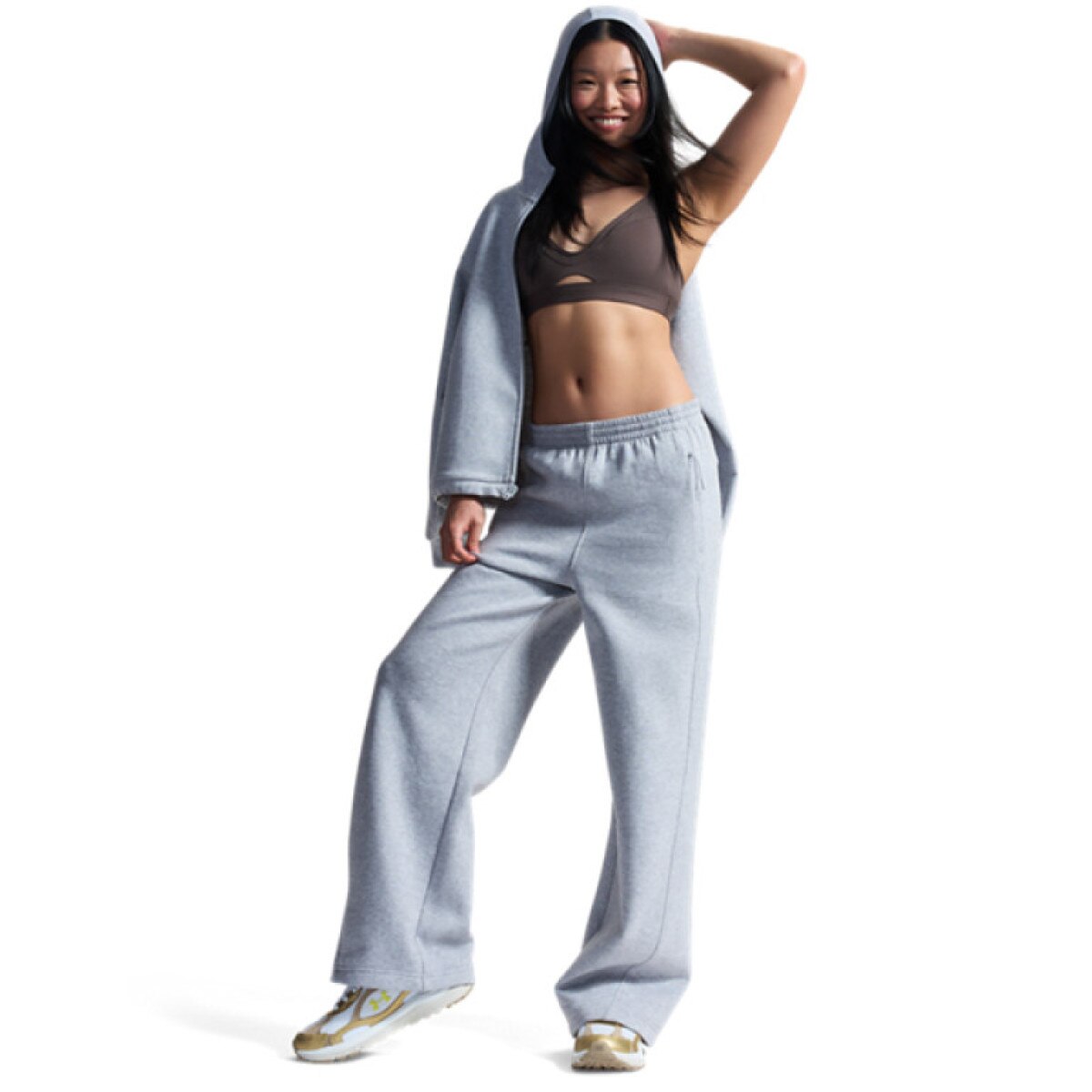 Damskie spodnie dresowe Under Armour Unstoppable Flc Open Pant - szare