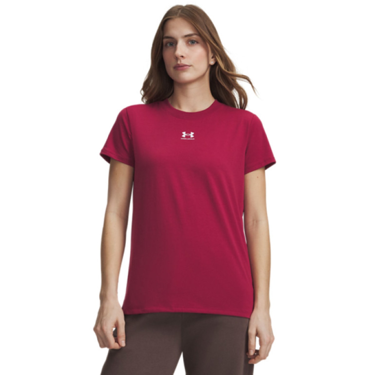 Damski t-shirt z nadrukiem Under Armour UA Rival Core SS - czerwony