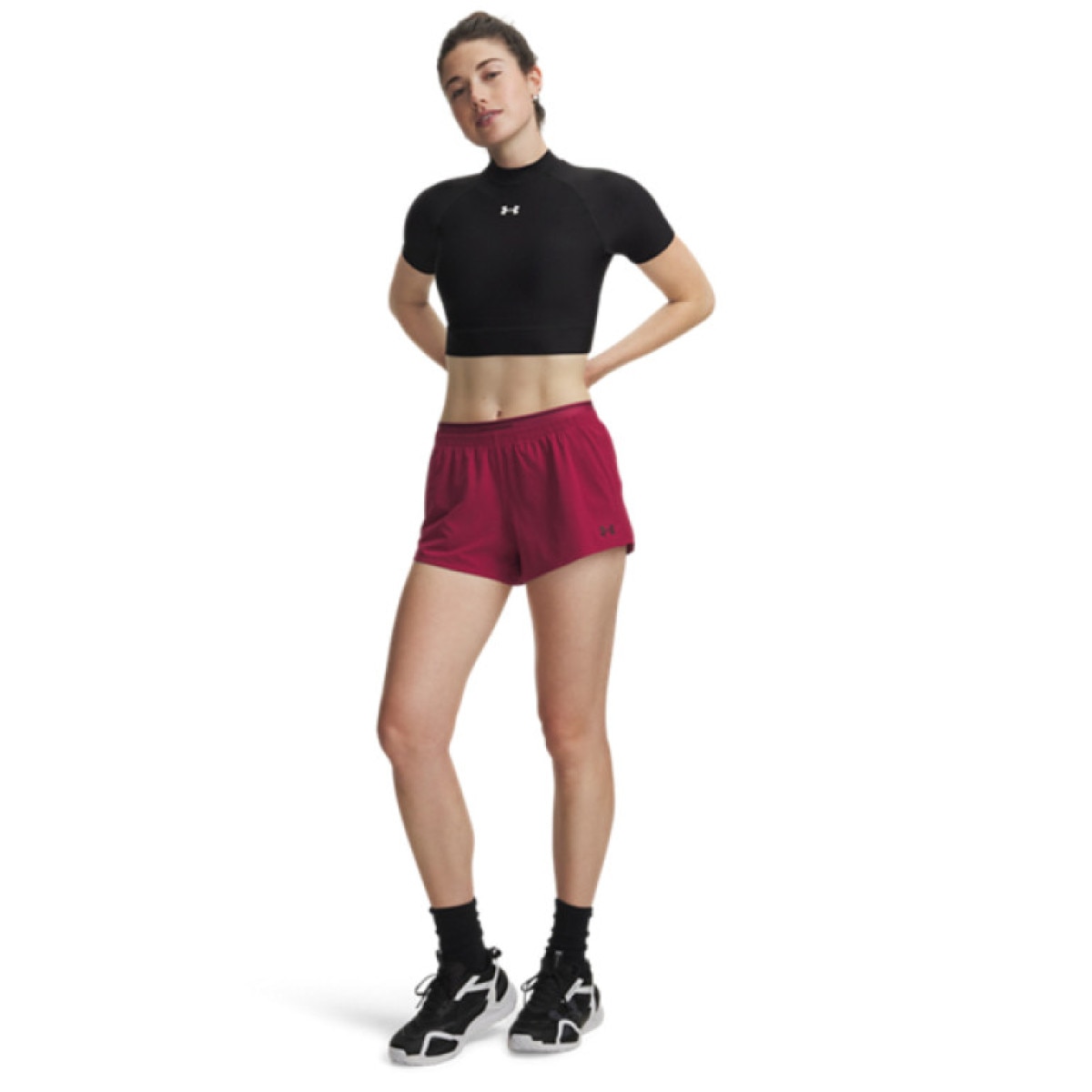 Damskie spodenki treningowe Under Armour UA Vanish Woven 3in Shorts - burgundowe
