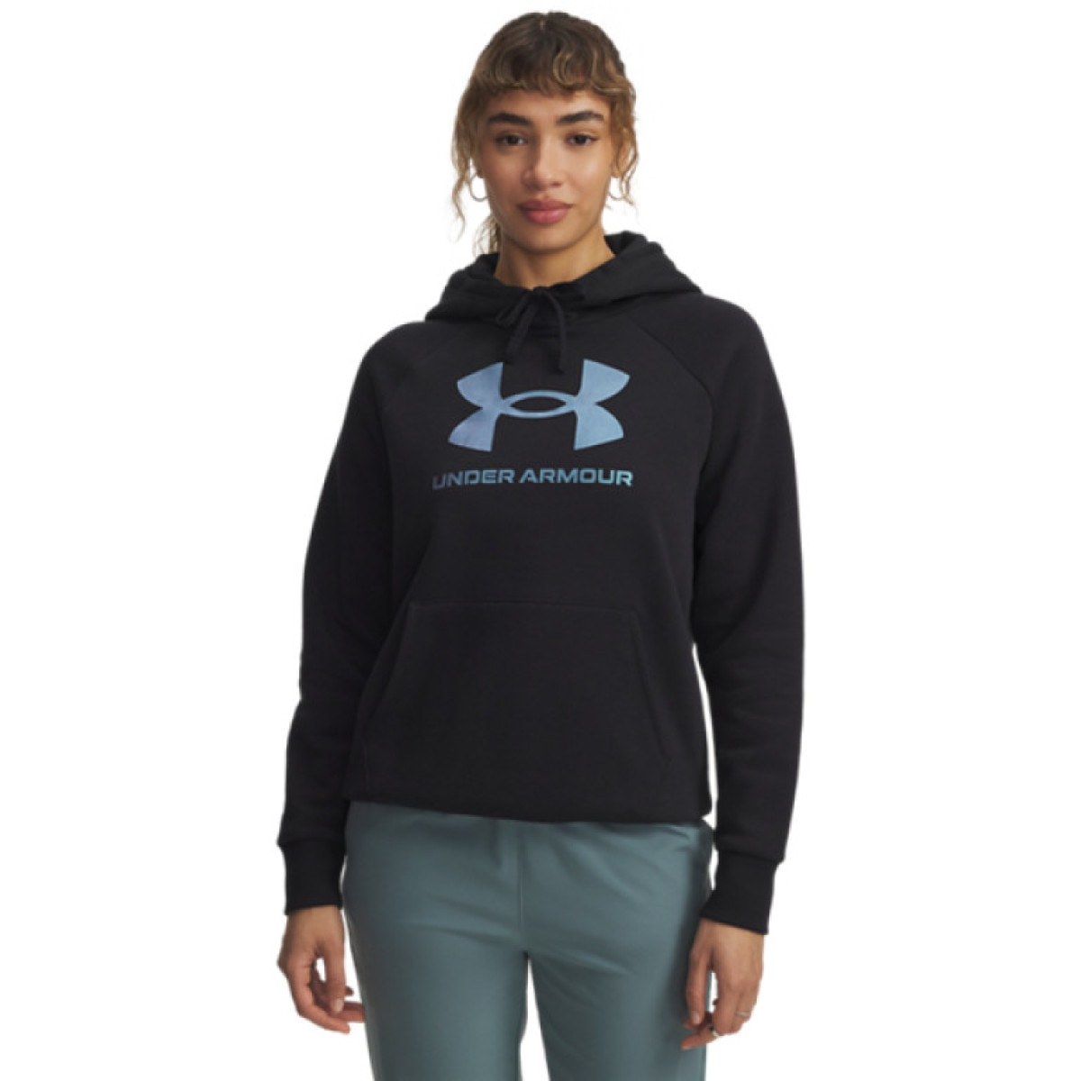 Damska bluza dresowa nierozpinana z kapturem Under Armour UA Rival Flc Shimmer Hoody - czarna