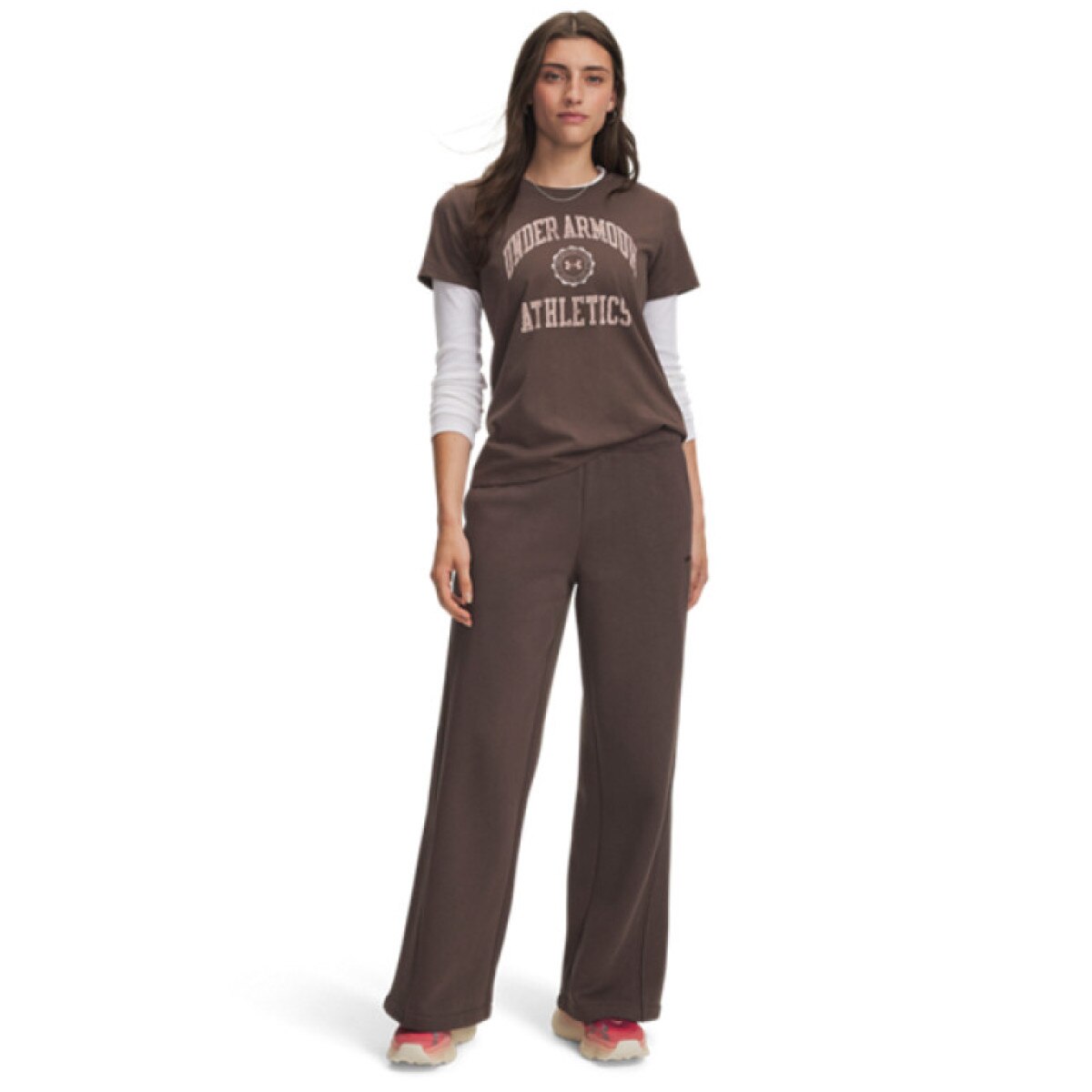 Damskie spodnie dresowe Under Armour Icon Fleece Sama Wide Leg - brązowe