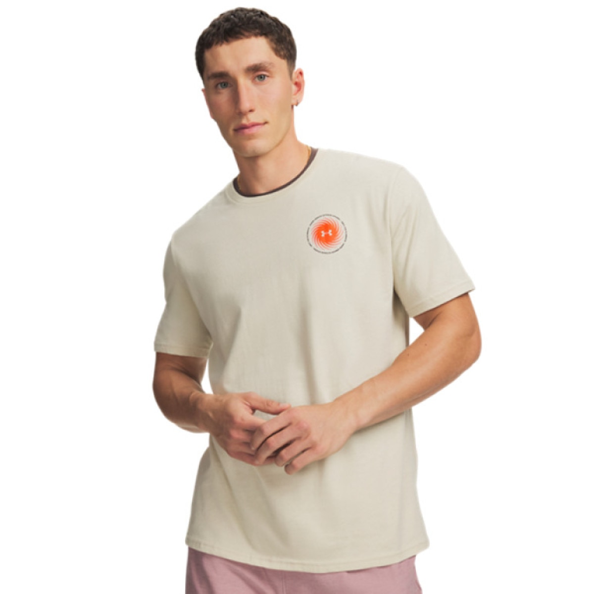 Męski t-shirt z nadrukiem Under Armour UA Defy The Elements - beżowy