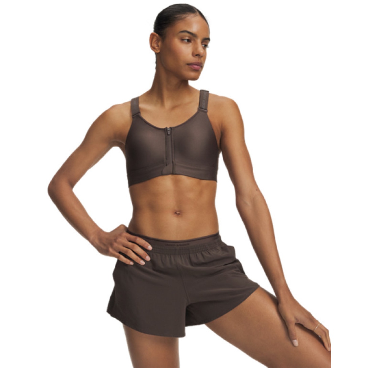 Biustonosz treningowy Under Armour UA Infinity High Zip 2.0 Bra - brązowy
