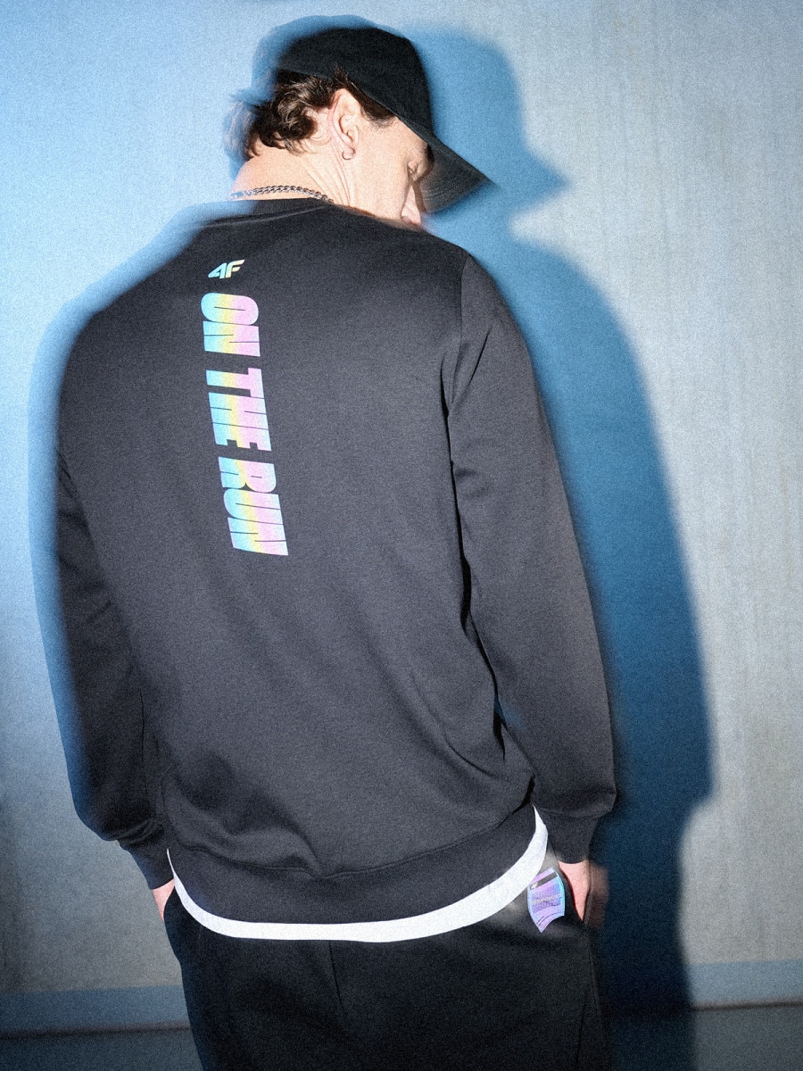 Męski longsleeve z nadrukiem 4F 4FRSS26TLONM660 - czarny