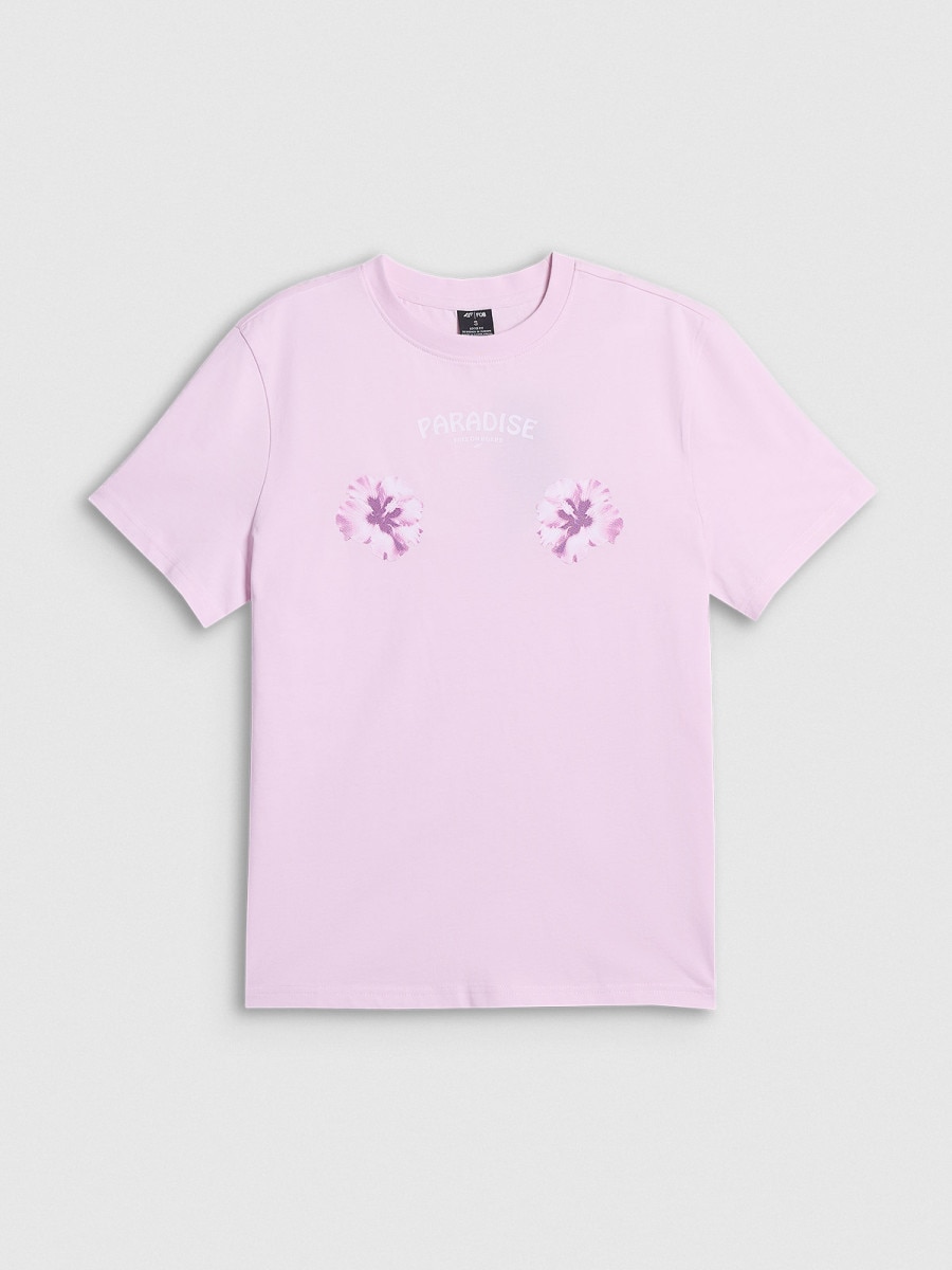 Damski t-shirt z nadrukiem 4F 4FRSS26TTSHF3882 - różowy