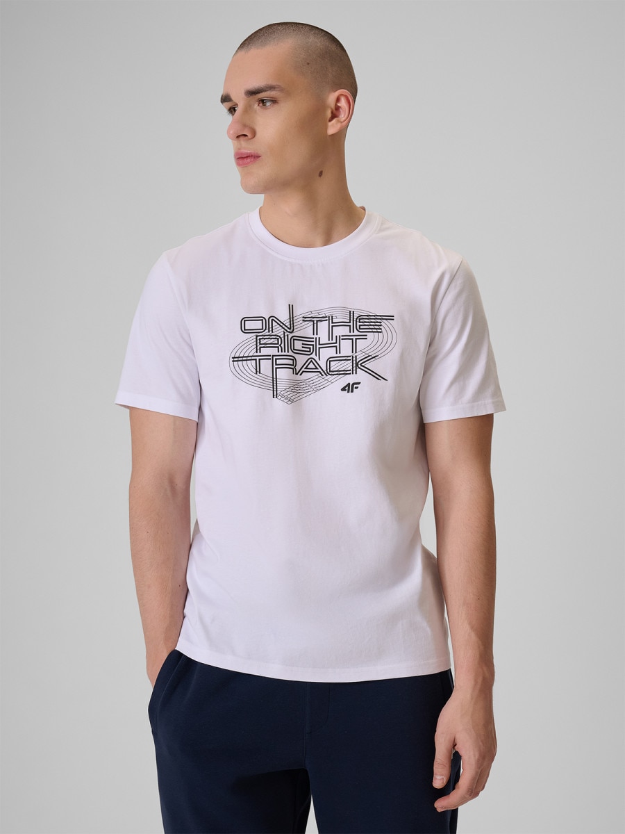 Męski t-shirt z nadrukiem 4F 4FRSS26TTSHM3804 - biały