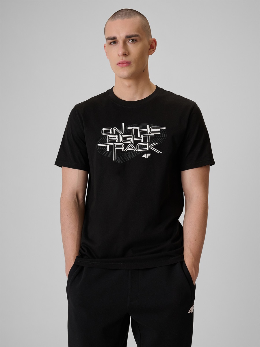 Męski t-shirt z nadrukiem 4F 4FRSS26TTSHM3804 - czarny