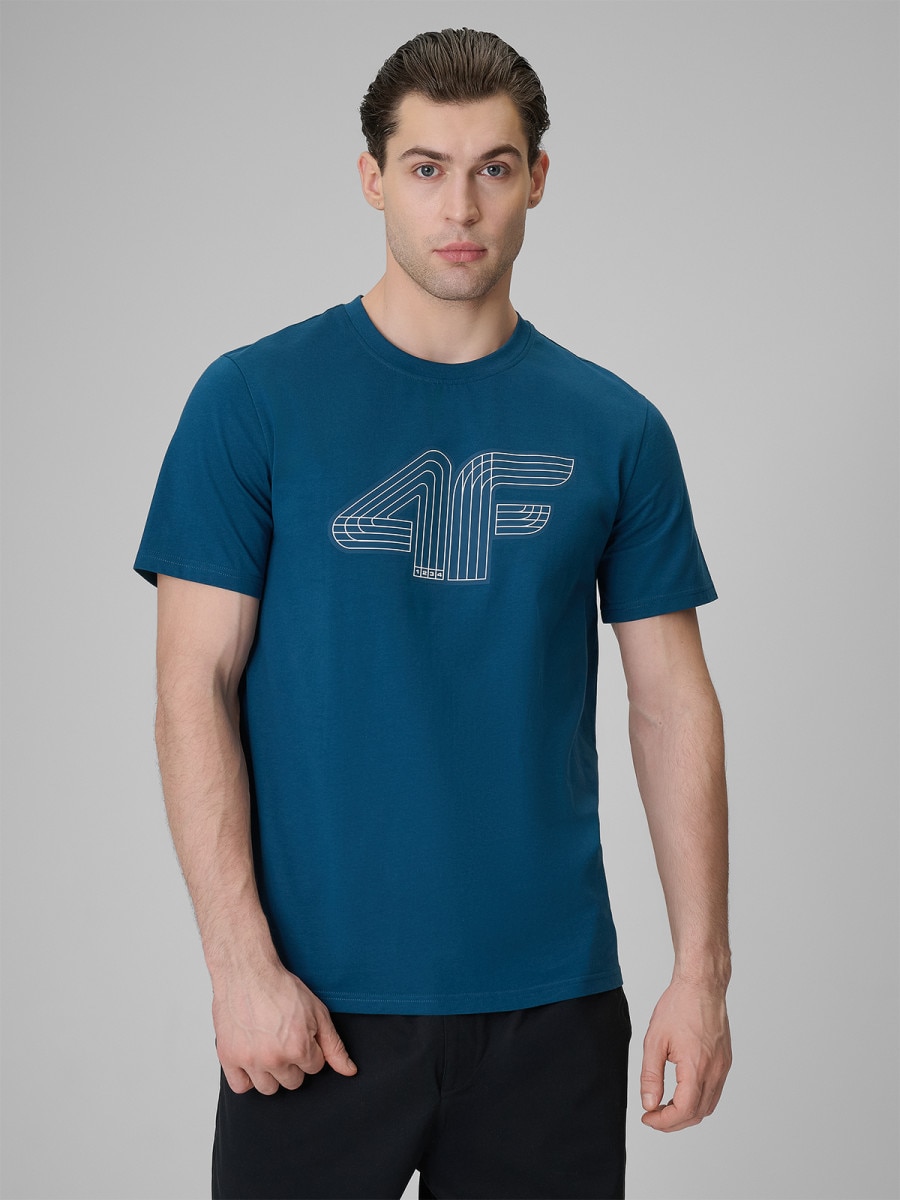 Męski t-shirt z nadrukiem 4F 4FRSS26TTSHM3805 - turkusowy