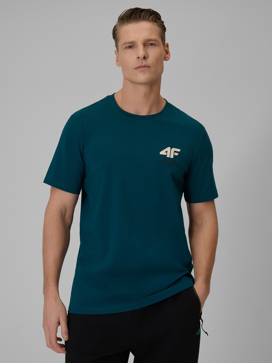 Męski t-shirt z nadrukiem 4F 4FRSS26TTSHM3990 - turkusowy