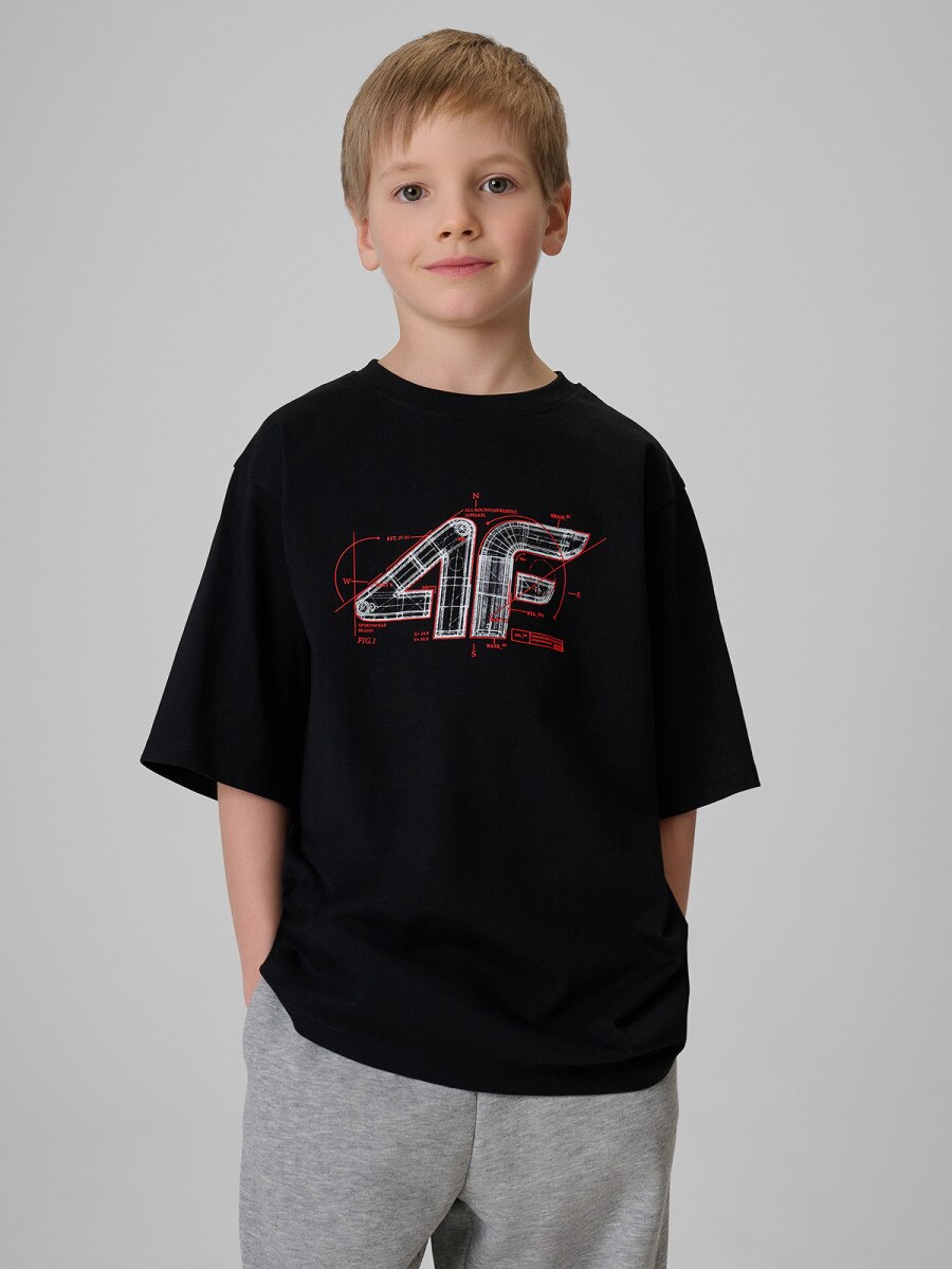 Chłopięcy t-shirt z nadrukiem 4F 4FJRSS26TTSHM3857 - czarny