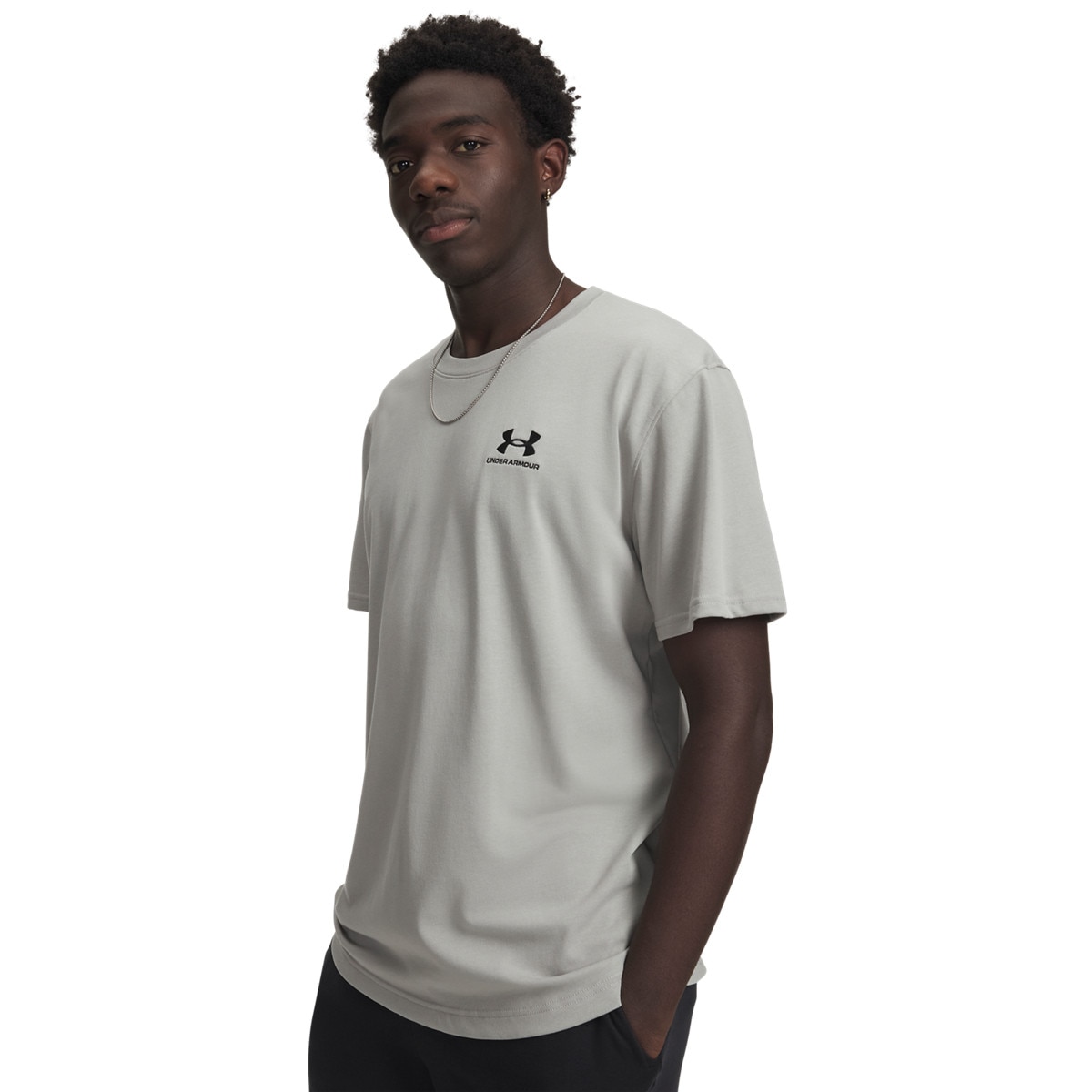 Męski t-shirt z nadrukiem Under Armour UA Logo Emb Heavyweight SS - szary