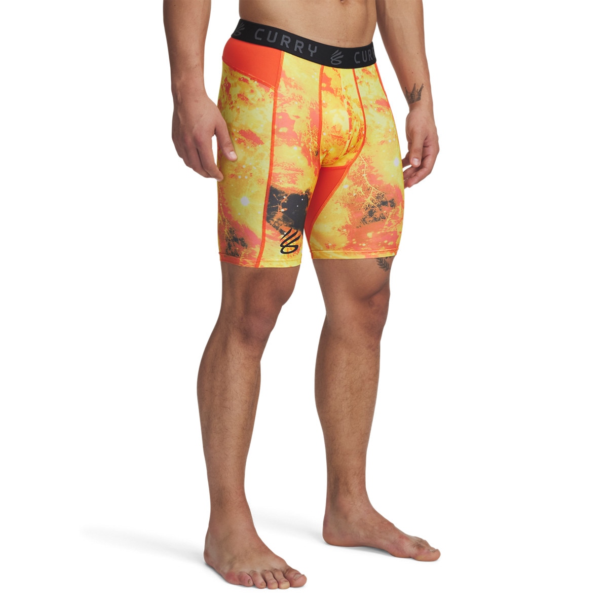 Męskie legginsy krótkie treningowe Under Armour UA Curry HG Prtd Shorts - żółte