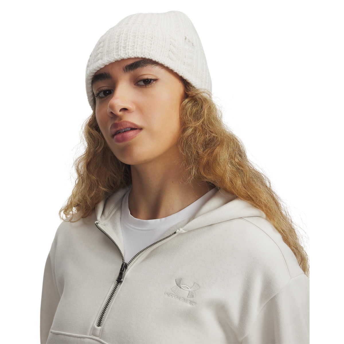 Damska czapka zimowa Under Armour W Halftime Cable Knit Beanie - beżowa