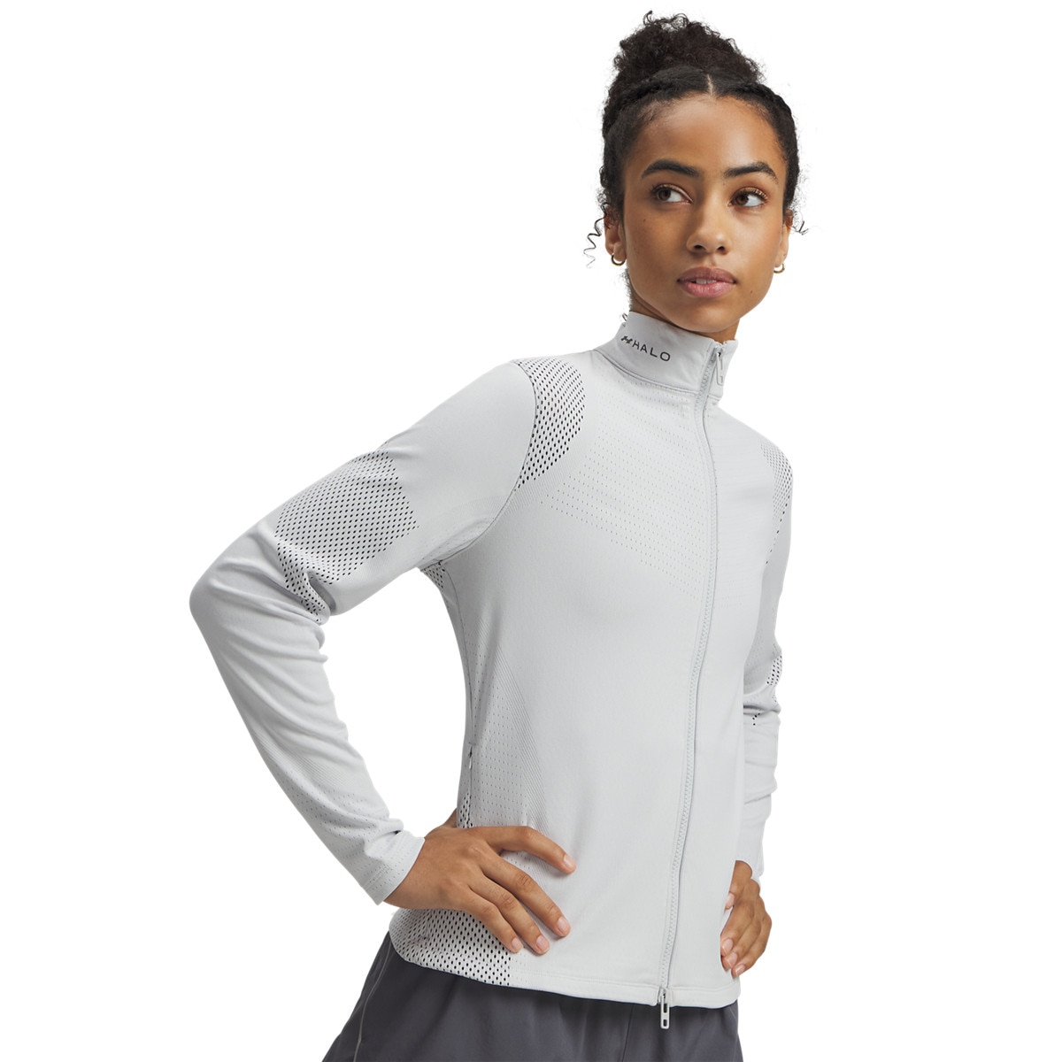 Damska bluza do biegania Under Armour UA Halo Engineered FZ - szary