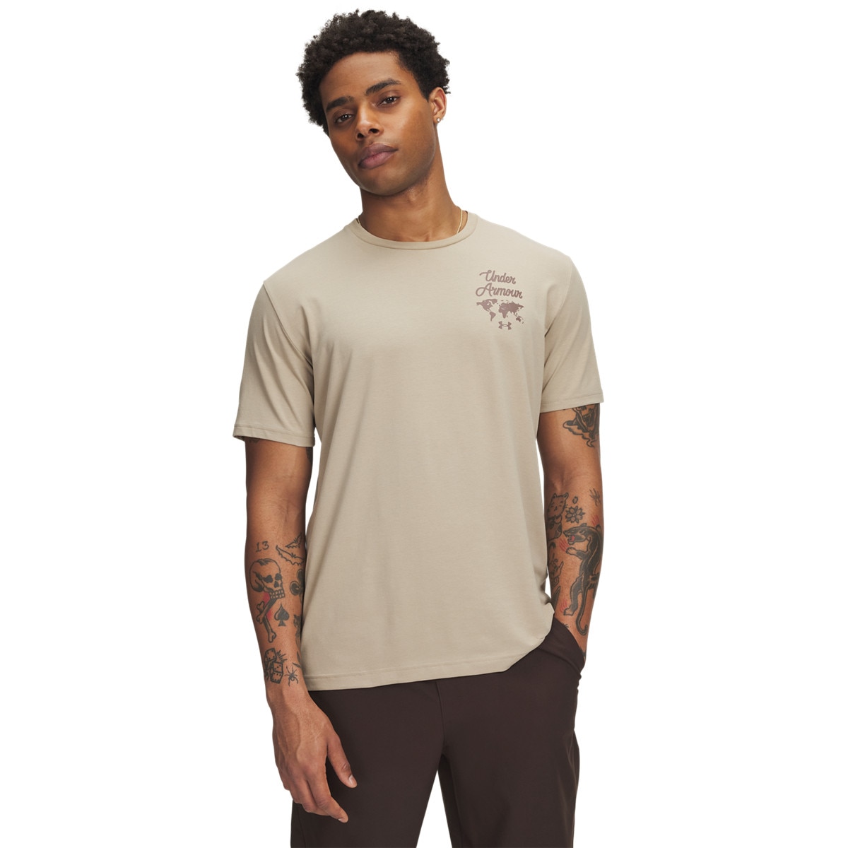 Męski t-shirt z nadrukiem Under Armour UA Sports Wordmark - beżowy