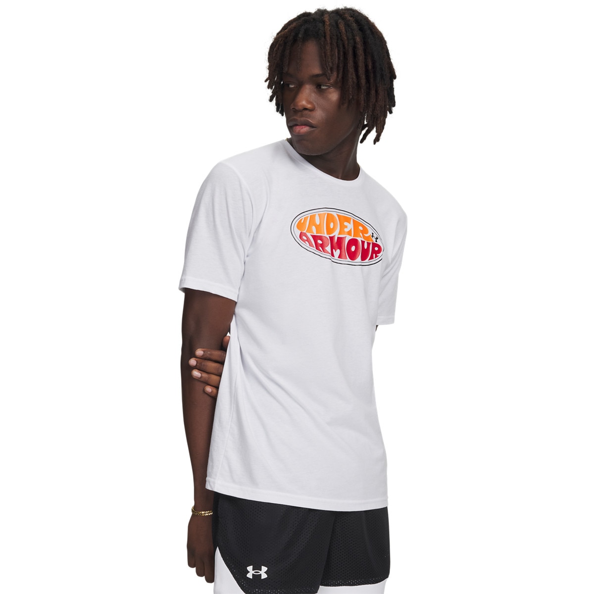 Męski t-shirt z nadrukiem Under Armour UA M OVAL WM SS - biały