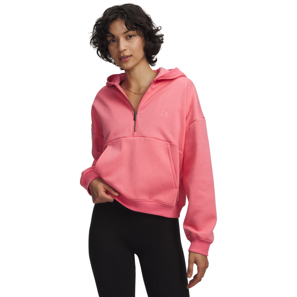 Damska bluza nierozpinana z kapturem Under Armour UA Icon Fleece HZ Hoodie - różowa