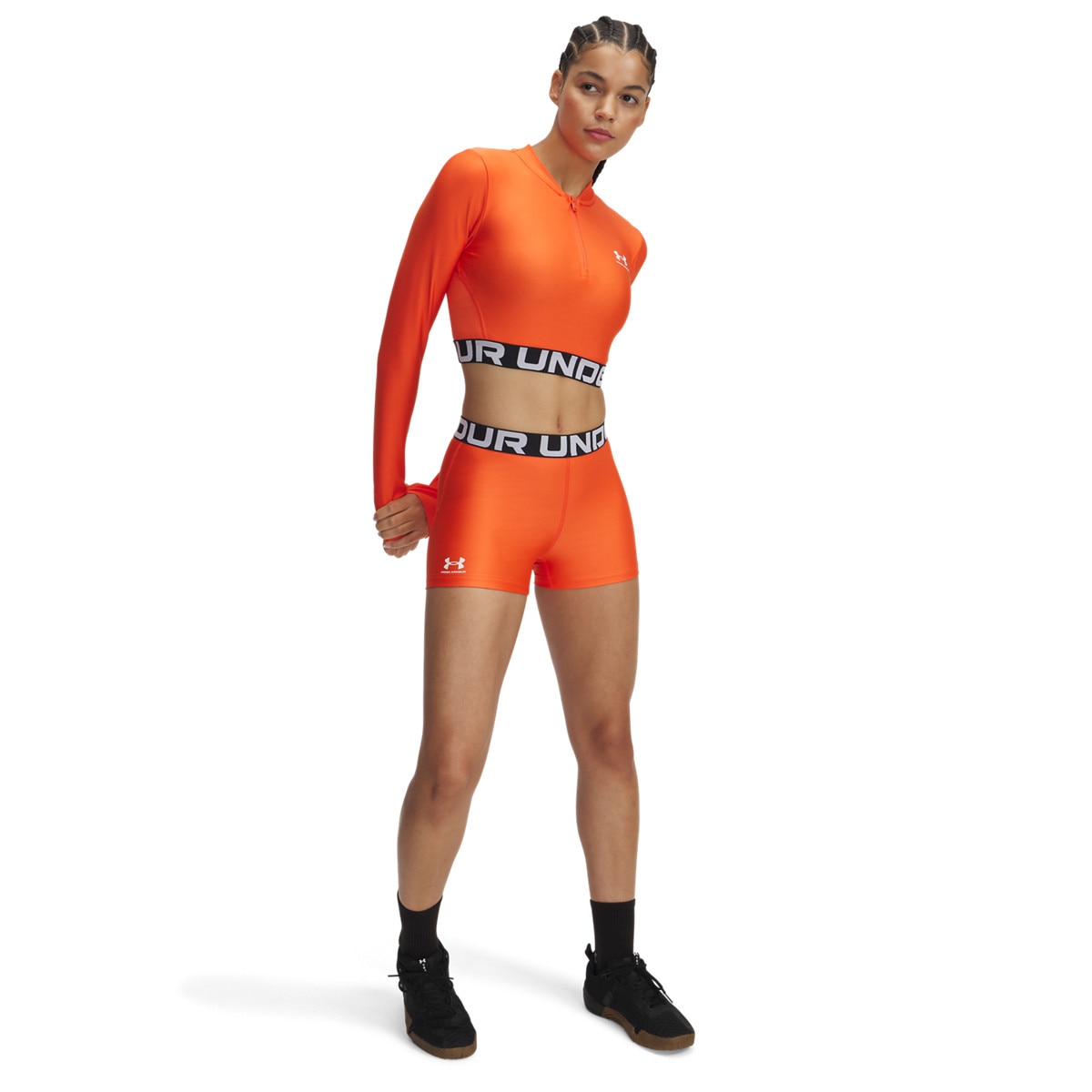Damskie legginsy krótkie treningowe Under Armour UA Hg Authentics Shorty  - pomarańczowe