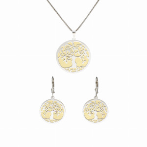 Komplet drzewko szczęścia srebro pozłacane