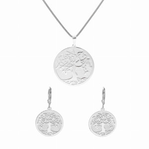 Komplet drzewko szczęścia srebro rodowane