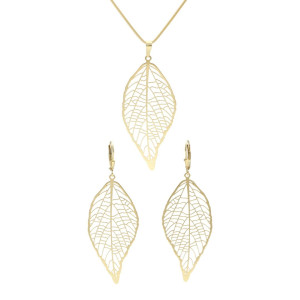 Komplet liście ażurowe srebro pozłacane