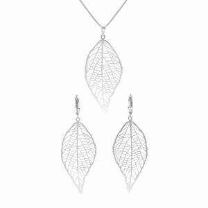 Komplet liście ażurowe srebro rodowane