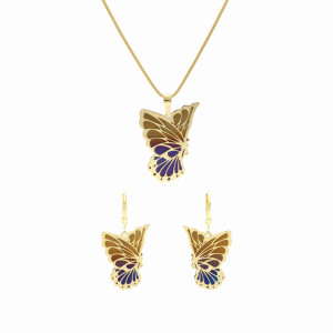 Komplet motyle tytan srebro pozłacane