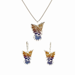 Komplet motyle tytan srebro rodowane