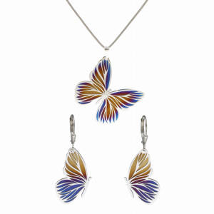 Komplet motyle tytan srebro rodowane