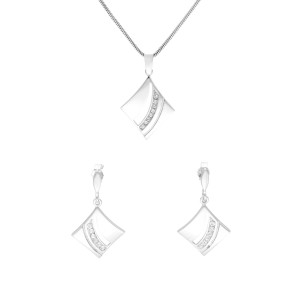 Komplet z cyrkoniami romby srebro