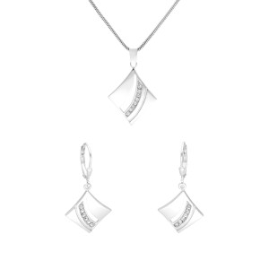 Komplet z cyrkoniami romby srebro