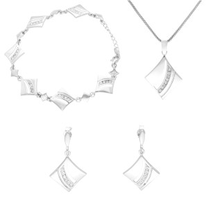 Komplet z cyrkoniami romby srebro