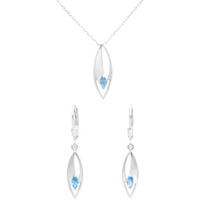 Komplet z błękitnymi cyrkoniami łezki srebro