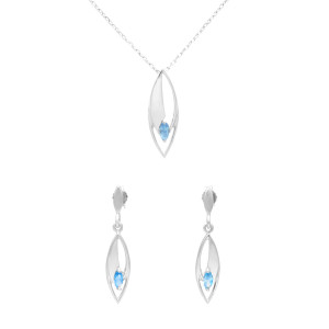 Komplet z błękitnymi cyrkoniami łezki srebro
