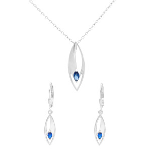 Komplet z szafirowymi cyrkoniami łezki srebro