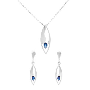 Komplet z szafirowymi cyrkoniami łezki srebro