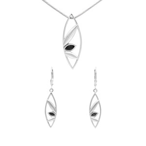 Komplet z czarnymi cyrkoniami łezka srebro